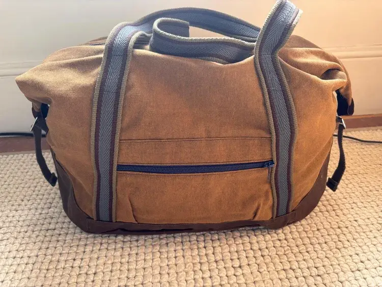 Canvas and leather tan weekend bag