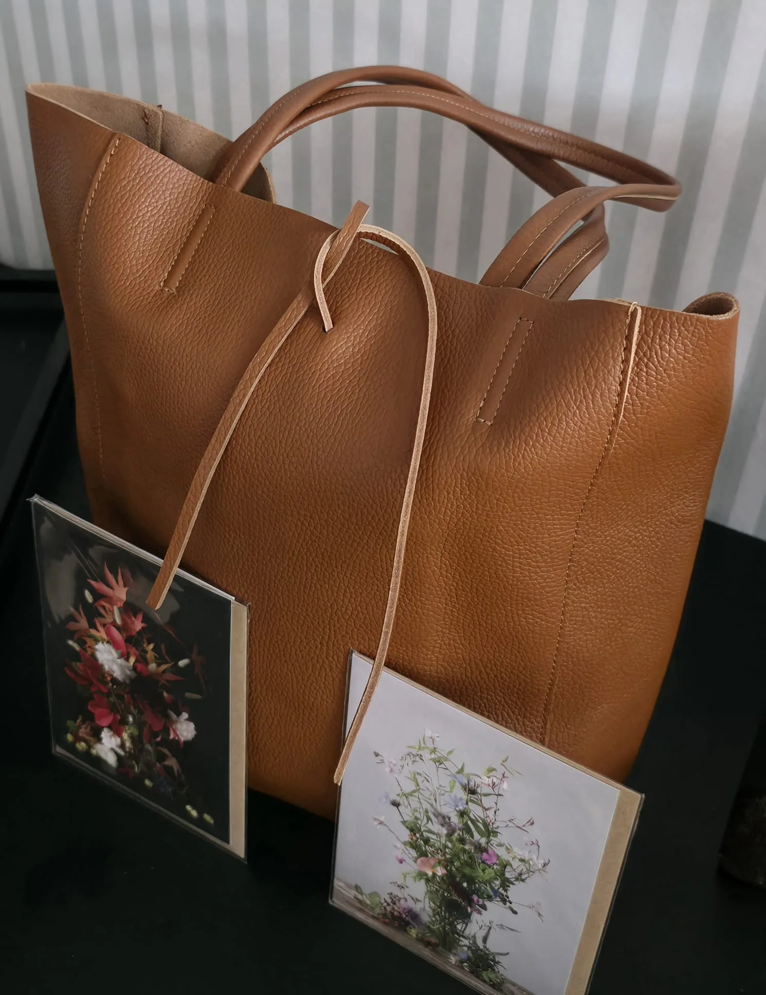 Handmade bags and greeting cards on display